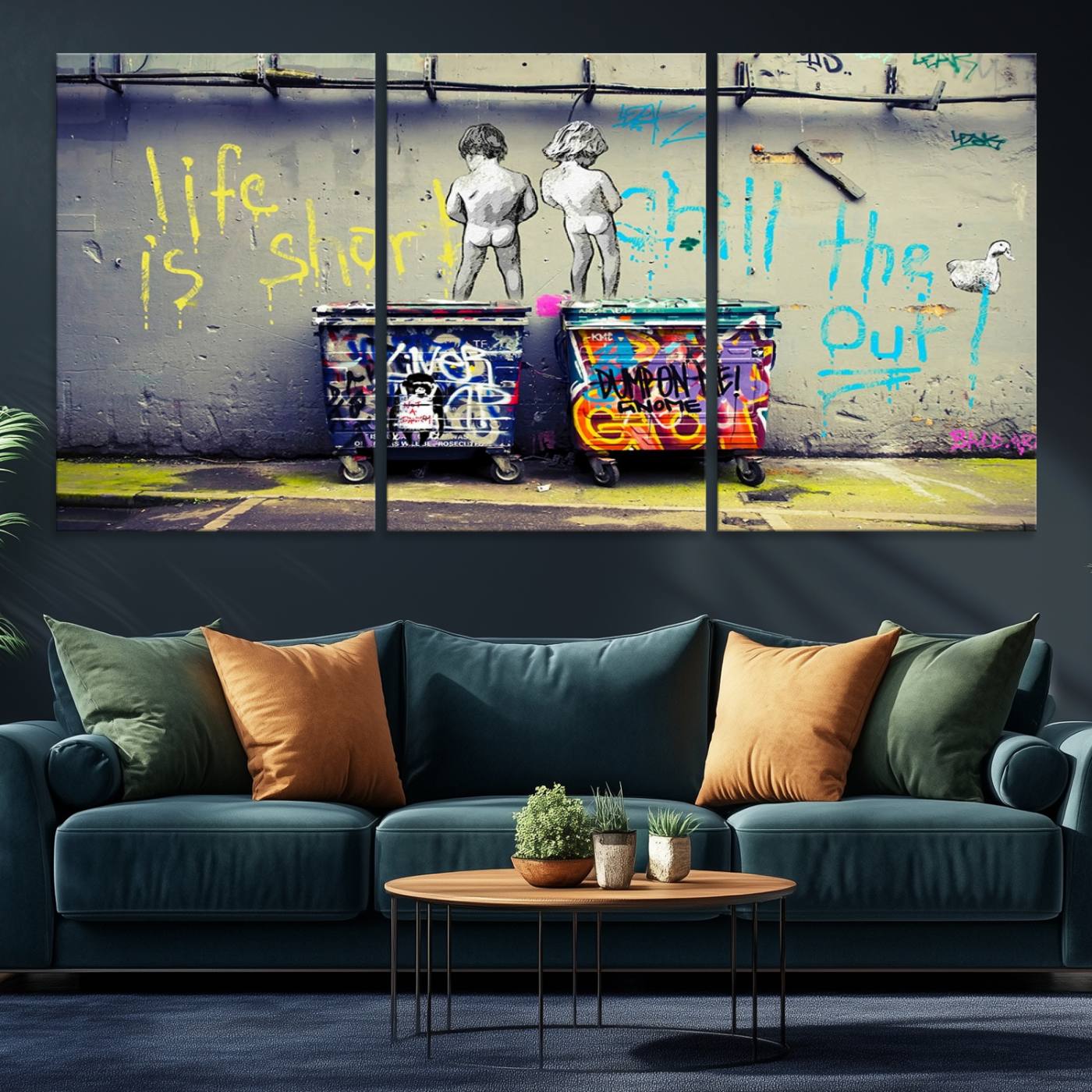 41810-MGV-CV-36X24-Banksy Life is Short Wall Art - Iconic Graffiti Art on Framed Ready-to-Hang Canvas - Street Art Inspired Decor