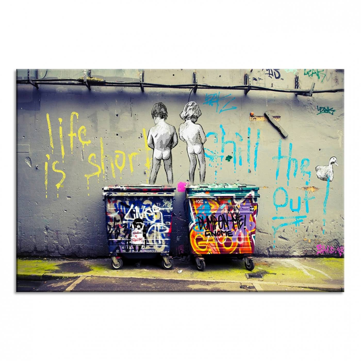 Banksy Life is Short Wall Art - Iconic Graffiti Art on Framed Ready-to-Hang Canvas - Street Art Inspired Decor