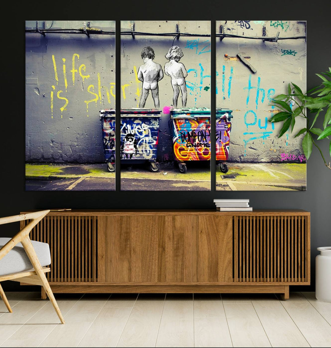 41810-MGV-CV-36X24-Banksy Life is Short Wall Art - Iconic Graffiti Art on Framed Ready-to-Hang Canvas - Street Art Inspired Decor