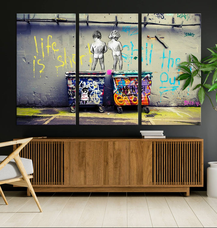 41810-MGV-CV-36X24-Banksy Life is Short Wall Art - Iconic Graffiti Art on Framed Ready-to-Hang Canvas - Street Art Inspired Decor