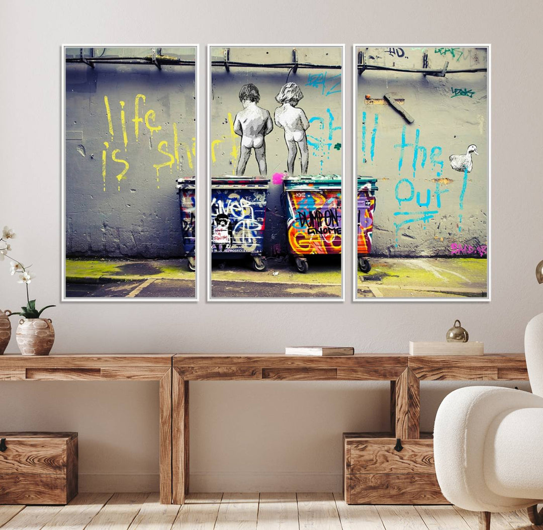 41810-MGV-CV-36X24-Banksy Life is Short Wall Art - Iconic Graffiti Art on Framed Ready-to-Hang Canvas - Street Art Inspired Decor
