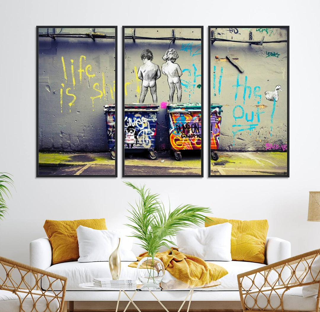 41810-MGV-CV-36X24-Banksy Life is Short Wall Art - Iconic Graffiti Art on Framed Ready-to-Hang Canvas - Street Art Inspired Decor