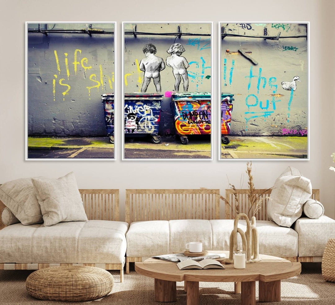 41810-MGV-CV-36X24-Banksy Life is Short Wall Art - Iconic Graffiti Art on Framed Ready-to-Hang Canvas - Street Art Inspired Decor