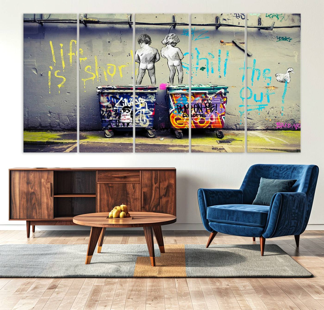 41810-MGV-CV-36X24-Banksy Life is Short Wall Art - Iconic Graffiti Art on Framed Ready-to-Hang Canvas - Street Art Inspired Decor