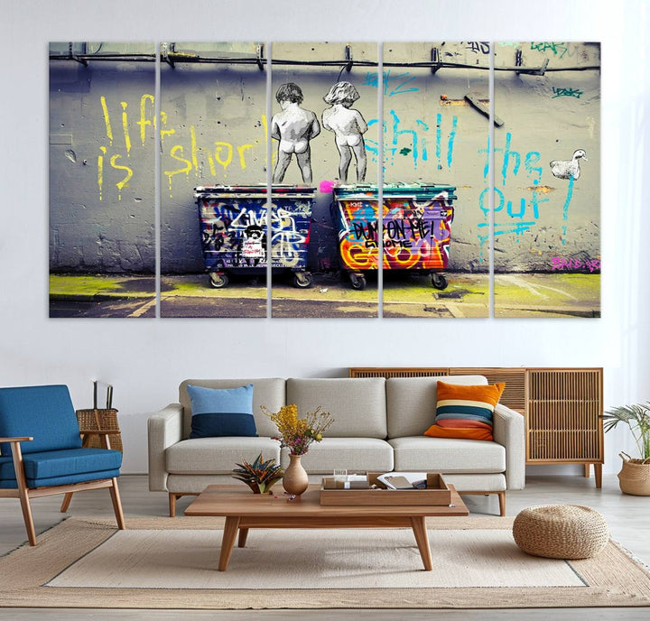41810-MGV-CV-36X24-Banksy Life is Short Wall Art - Iconic Graffiti Art on Framed Ready-to-Hang Canvas - Street Art Inspired Decor