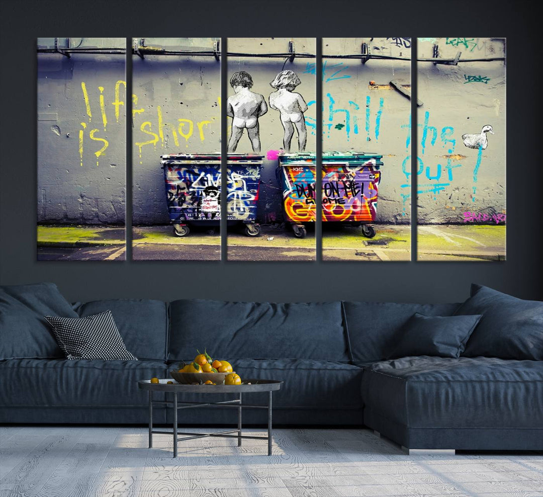 41810-MGV-CV-36X24-Banksy Life is Short Wall Art - Iconic Graffiti Art on Framed Ready-to-Hang Canvas - Street Art Inspired Decor