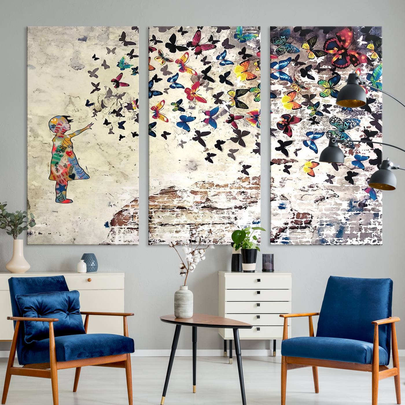 Banksy Wall Art - Banksy Girl Butterfly Graffiti Wall Art Canvas Print - Butterfly Girl and Freedom Flight - Vibrant Street Art Print