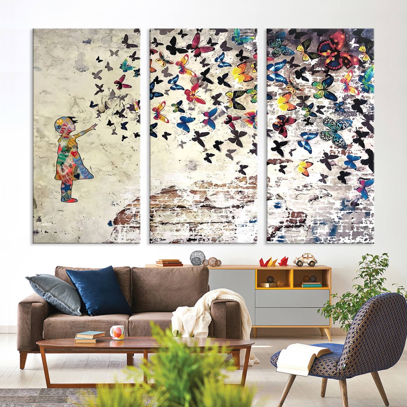Banksy Wall Art - Banksy Girl Butterfly Graffiti Wall Art Canvas Print - Butterfly Girl and Freedom Flight - Vibrant Street Art Print