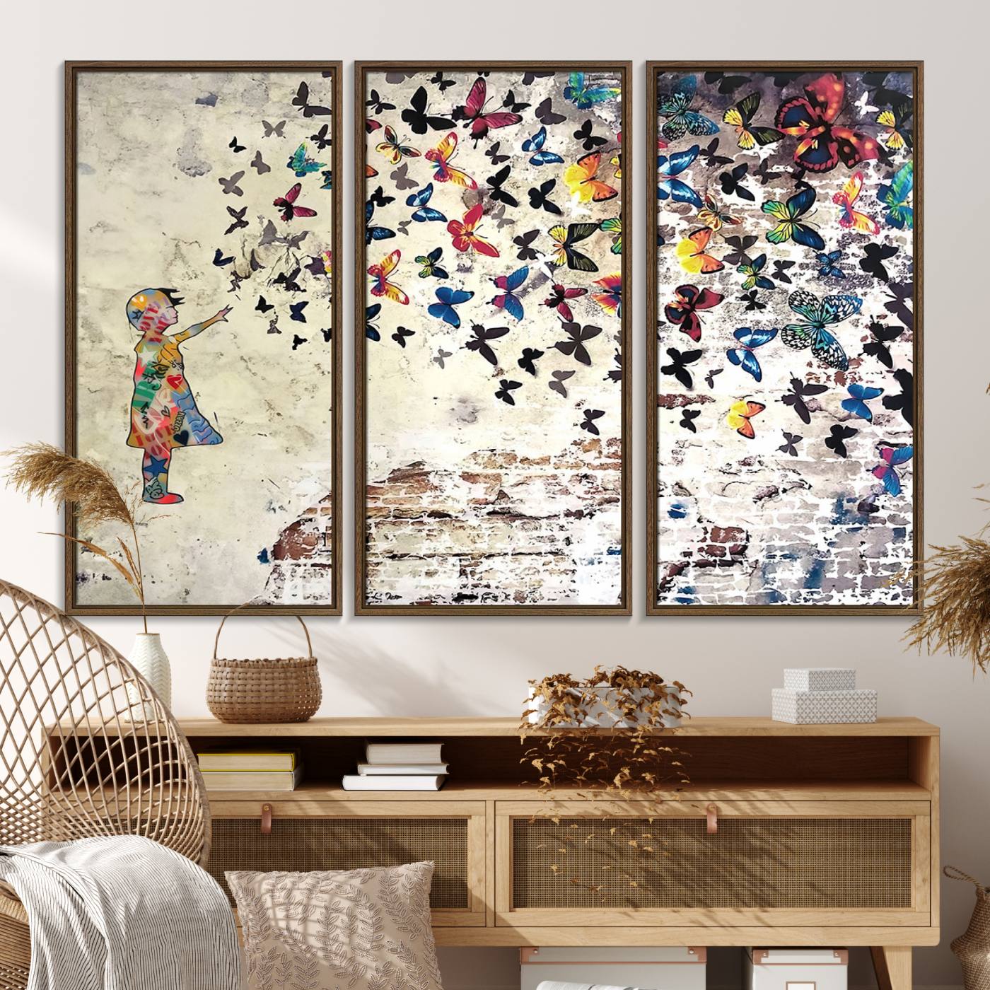 Banksy Wall Art - Banksy Girl Butterfly Graffiti Wall Art Canvas Print - Butterfly Girl and Freedom Flight - Vibrant Street Art Print