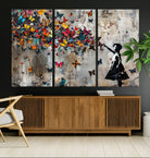 40269-MGV-CV-36X24-Banksy Wall Art - Banksy Girl and Butterfly Explosion Wall Art Canvas Print | Girl with Butterflies Abstract Artwork