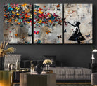 40269-MGV-CV-36X24-Banksy Wall Art - Banksy Girl and Butterfly Explosion Wall Art Canvas Print | Girl with Butterflies Abstract Artwork