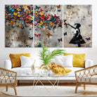 40269-MGV-CV-36X24-Banksy Wall Art - Banksy Girl and Butterfly Explosion Wall Art Canvas Print | Girl with Butterflies Abstract Artwork
