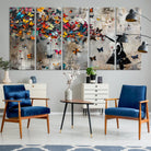 40269-MGV-CV-36X24-Banksy Wall Art - Banksy Girl and Butterfly Explosion Wall Art Canvas Print | Girl with Butterflies Abstract Artwork
