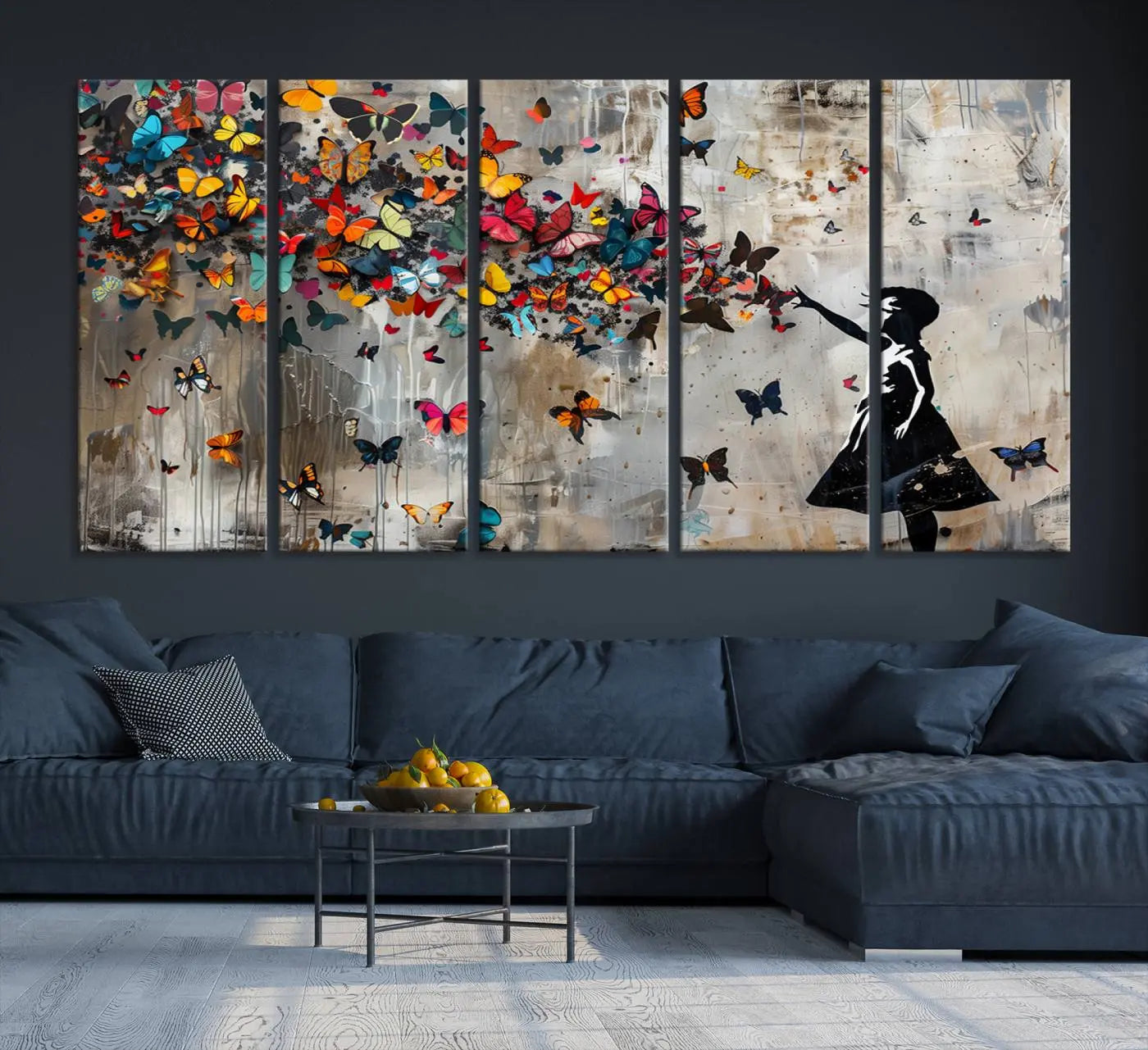 40269-MGV-CV-36X24-Banksy Wall Art - Banksy Girl and Butterfly Explosion Wall Art Canvas Print | Girl with Butterflies Abstract Artwork