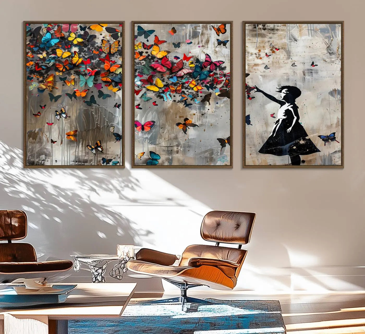 40269-MGV-CV-36X24-Banksy Wall Art - Banksy Girl and Butterfly Explosion Wall Art Canvas Print | Girl with Butterflies Abstract Artwork