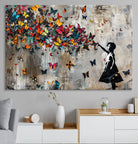 40269-MGV-CV-36X24-Banksy Wall Art - Banksy Girl and Butterfly Explosion Wall Art Canvas Print | Girl with Butterflies Abstract Artwork