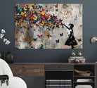 40269-MGV-CV-36X24-Banksy Wall Art - Banksy Girl and Butterfly Explosion Wall Art Canvas Print | Girl with Butterflies Abstract Artwork