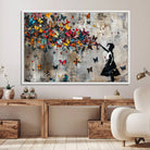 40269-MGV-FC-36X24_White-Banksy Wall Art - Banksy Girl and Butterfly Explosion Wall Art Canvas Print | Girl with Butterflies Abstract Artwork
