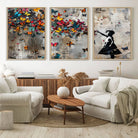 40269-MGV-FC-60X30-3P_Natural-Banksy Wall Art - Banksy Girl and Butterfly Explosion Wall Art Canvas Print | Girl with Butterflies Abstract Artwork