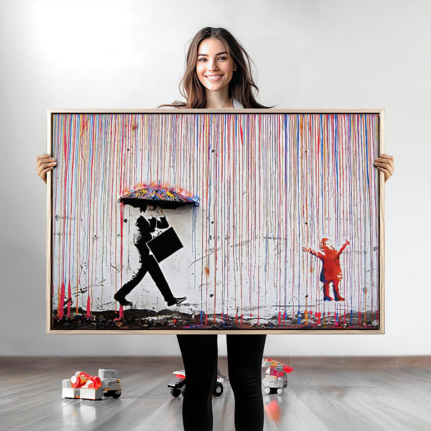 Banksy Wall Art Canvas Print, Graffiti Print, Framed Banksy Urban Graffiti Art Print, Large Abstract Banksy Printing Perfect for Modern