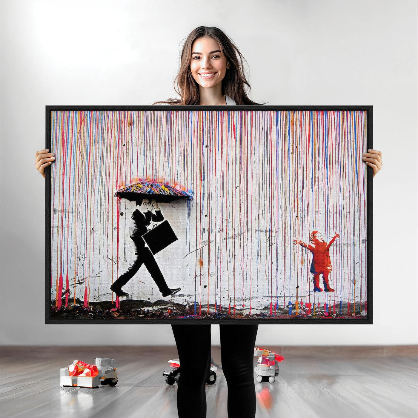 Banksy Wall Art Canvas Print, Graffiti Print, Framed Banksy Urban Graffiti Art Print, Large Abstract Banksy Printing Perfect for Modern