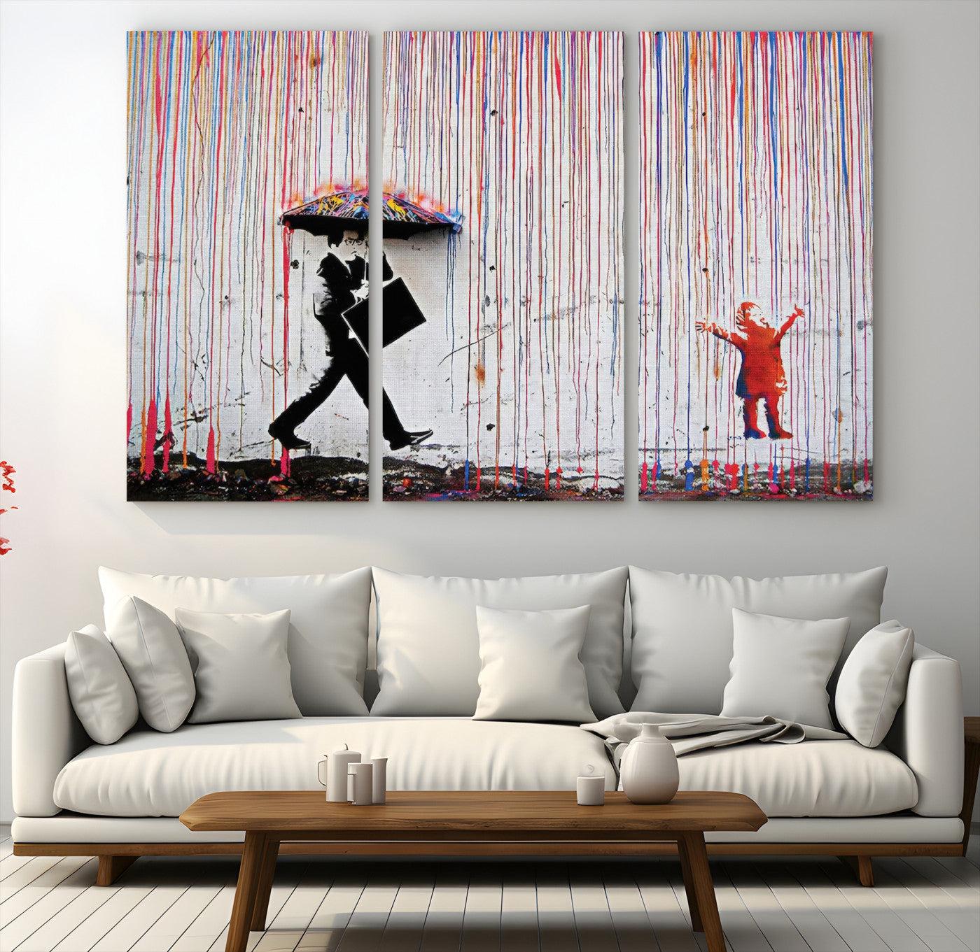 16292-MGV-CV-48X32-3P-Banksy Wall Art Canvas Print, Graffiti Print, Framed Banksy Urban Graffiti Art Print, Large Abstract Banksy Printing Perfect for Modern
