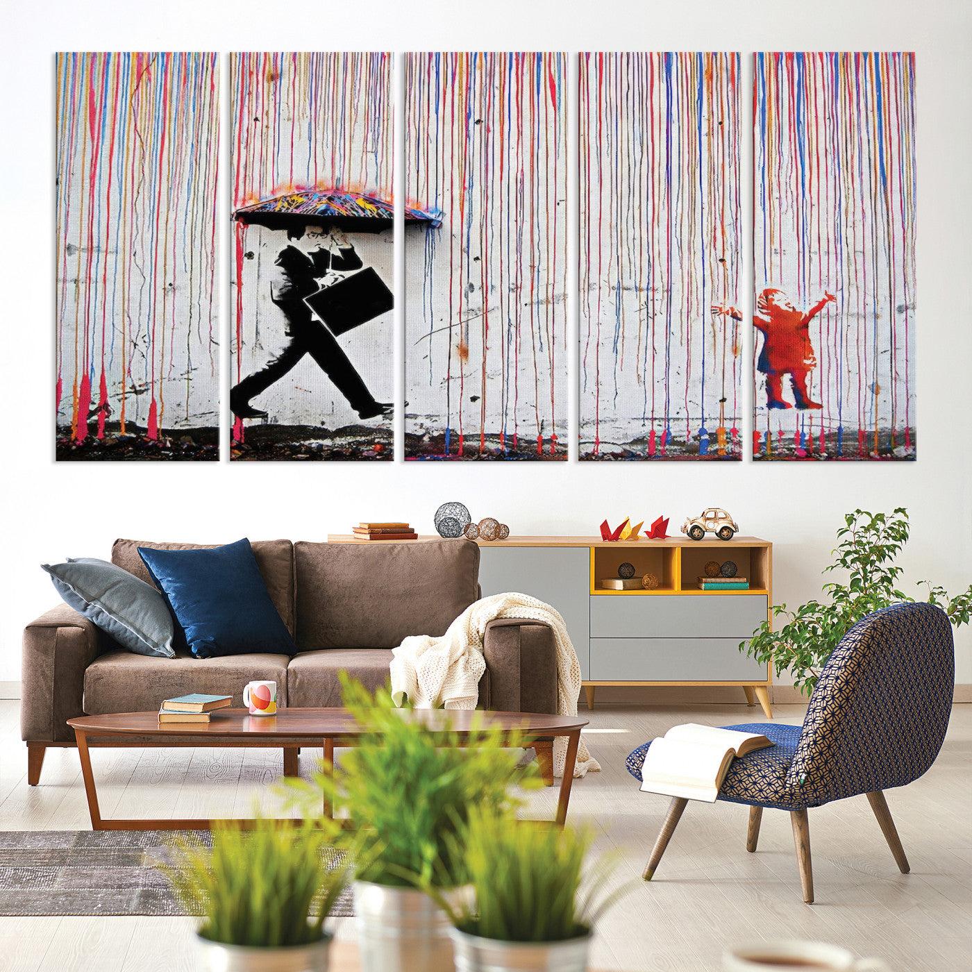 16292-MGV-CV-60X31-5P-Banksy Wall Art Canvas Print, Graffiti Print, Framed Banksy Urban Graffiti Art Print, Large Abstract Banksy Printing Perfect for Modern