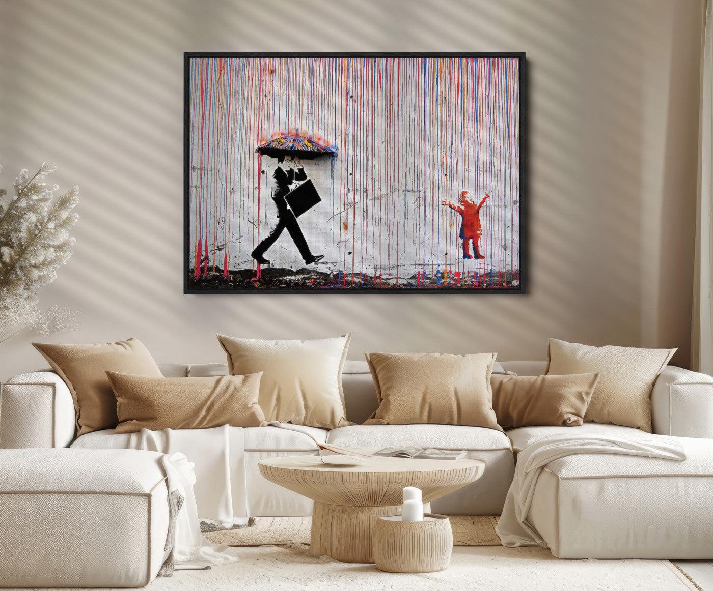 16292-MGV-FC-36X24_Black-Banksy Wall Art Canvas Print, Graffiti Print, Framed Banksy Urban Graffiti Art Print, Large Abstract Banksy Printing Perfect for Modern