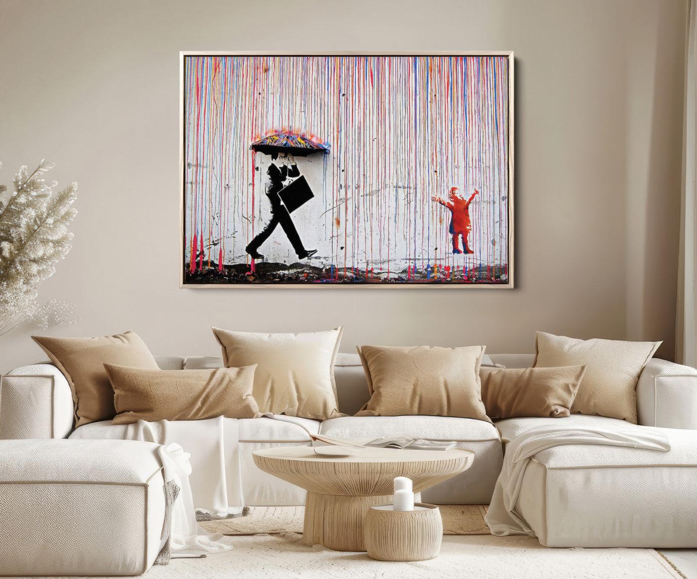 16292-MGV-FC-36X24_Natural-Banksy Wall Art Canvas Print, Graffiti Print, Framed Banksy Urban Graffiti Art Print, Large Abstract Banksy Printing Perfect for Modern