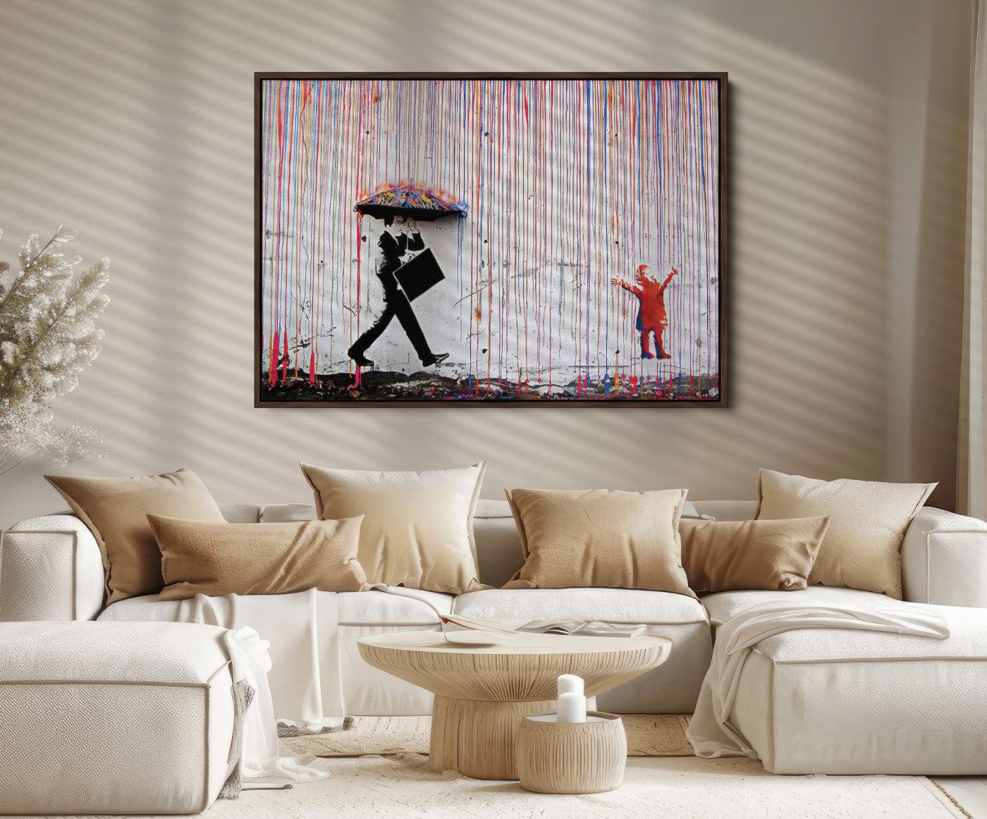 16292-MGV-FC-36X24_Walnut-Banksy Wall Art Canvas Print, Graffiti Print, Framed Banksy Urban Graffiti Art Print, Large Abstract Banksy Printing Perfect for Modern