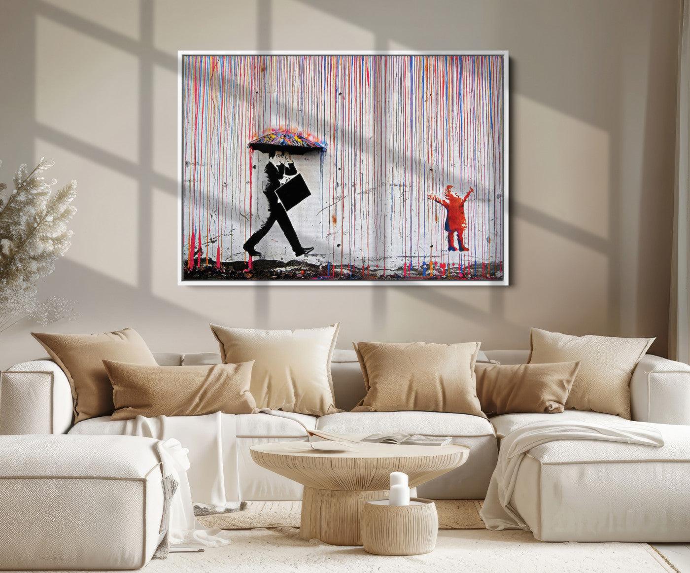 16292-MGV-FC-36X24_White-Banksy Wall Art Canvas Print, Graffiti Print, Framed Banksy Urban Graffiti Art Print, Large Abstract Banksy Printing Perfect for Modern