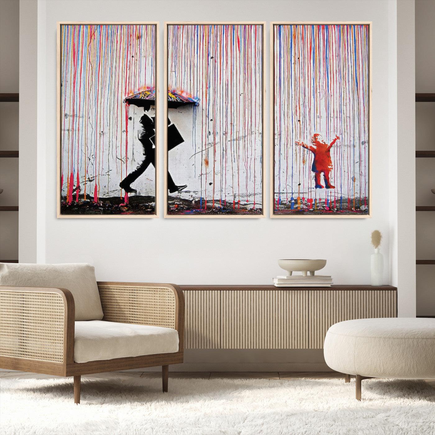 16292-MGV-FC-48X32-3P_Natural-Banksy Wall Art Canvas Print, Graffiti Print, Framed Banksy Urban Graffiti Art Print, Large Abstract Banksy Printing Perfect for Modern