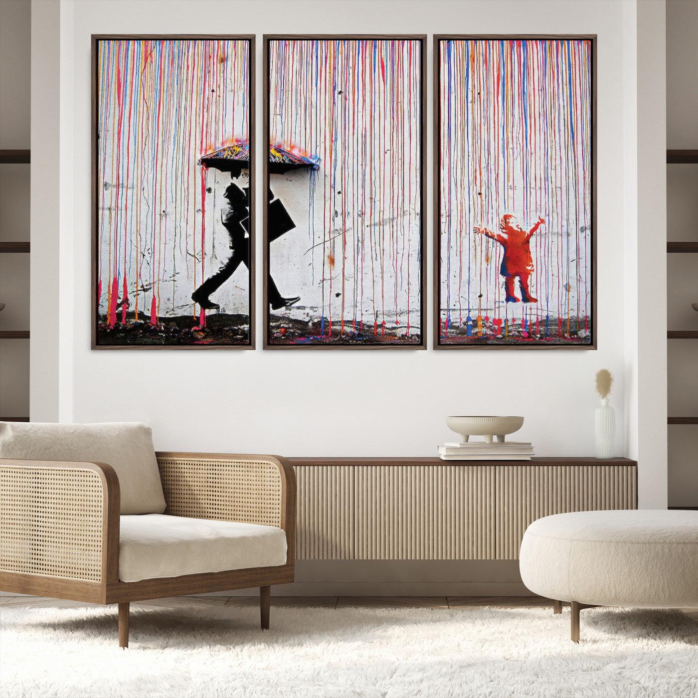 16292-MGV-FC-48X32-3P_Walnut-Banksy Wall Art Canvas Print, Graffiti Print, Framed Banksy Urban Graffiti Art Print, Large Abstract Banksy Printing Perfect for Modern