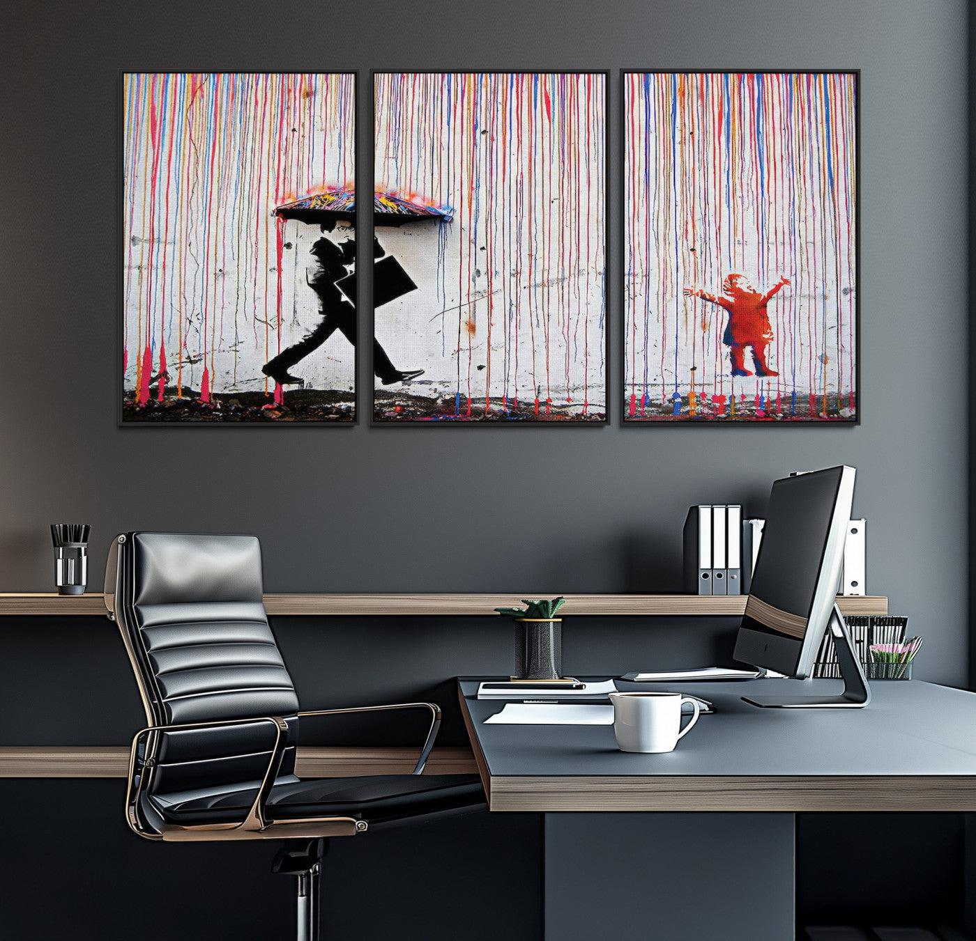 16292-MGV-FC-60X30-3P_Black-Banksy Wall Art Canvas Print, Graffiti Print, Framed Banksy Urban Graffiti Art Print, Large Abstract Banksy Printing Perfect for Modern