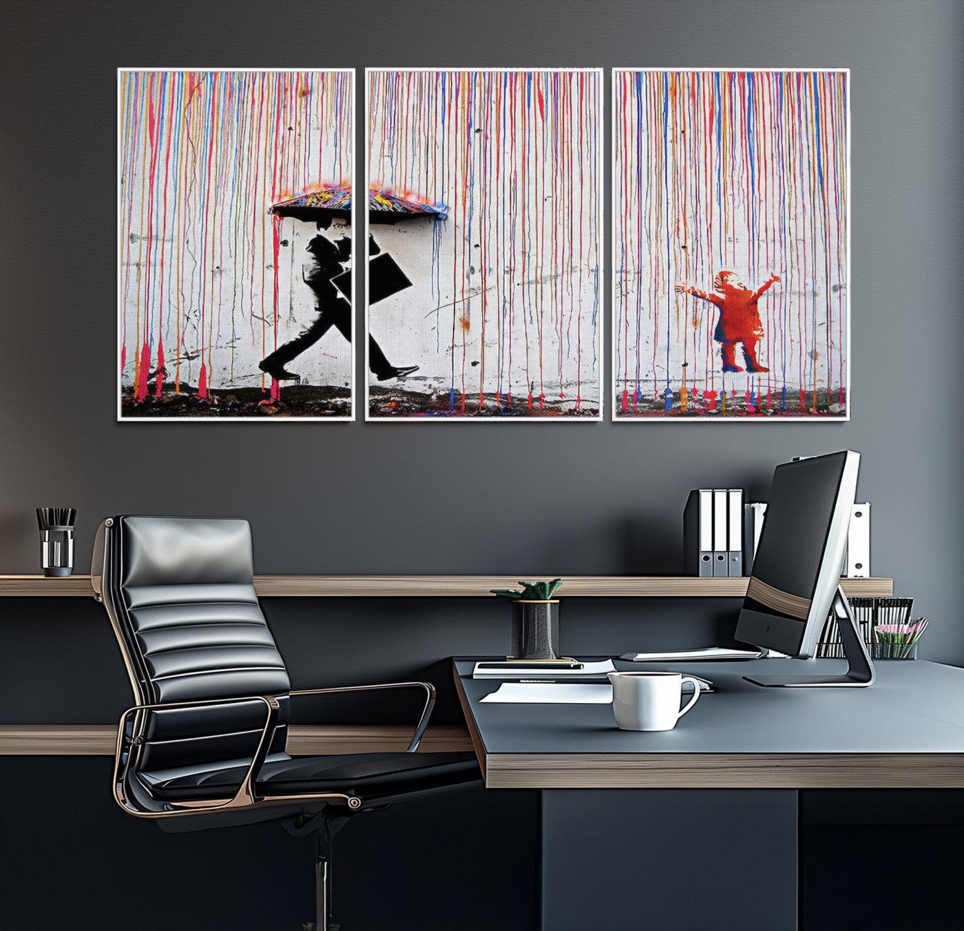 16292-MGV-FC-60X30-3P_White-Banksy Wall Art Canvas Print, Graffiti Print, Framed Banksy Urban Graffiti Art Print, Large Abstract Banksy Printing Perfect for Modern