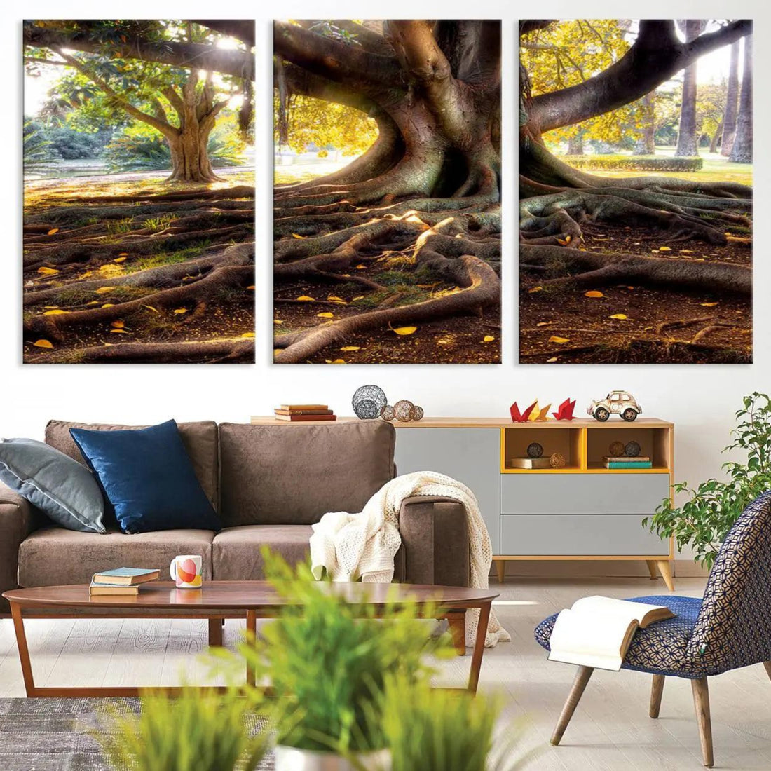 Banyan Tree Canvas Wall Art Print - Majestic Roots and Sunlit Canopy