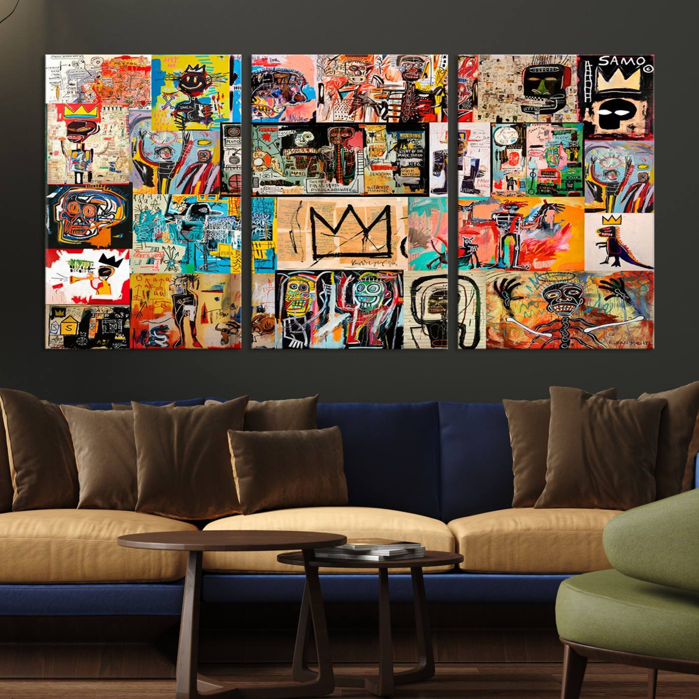 Basquiat Art Collage Wall Art Canvas Print – Framed, Ready to Hang, Urban Graffiti Style