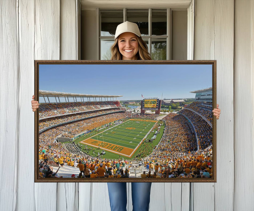 49912-MGV-CV-36X24-Baylor University Bears Football Team Print - Waco McLane Stadium Wall Art Canvas Print