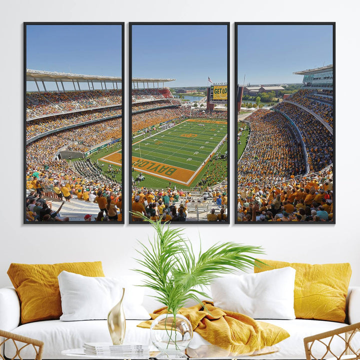 49912-MGV-FC-48X32-3P_Black-Baylor University Bears Football Team Print - Waco McLane Stadium Wall Art Canvas Print