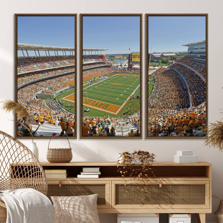 49912-MGV-FC-48X32-3P_Walnut-Baylor University Bears Football Team Print - Waco McLane Stadium Wall Art Canvas Print