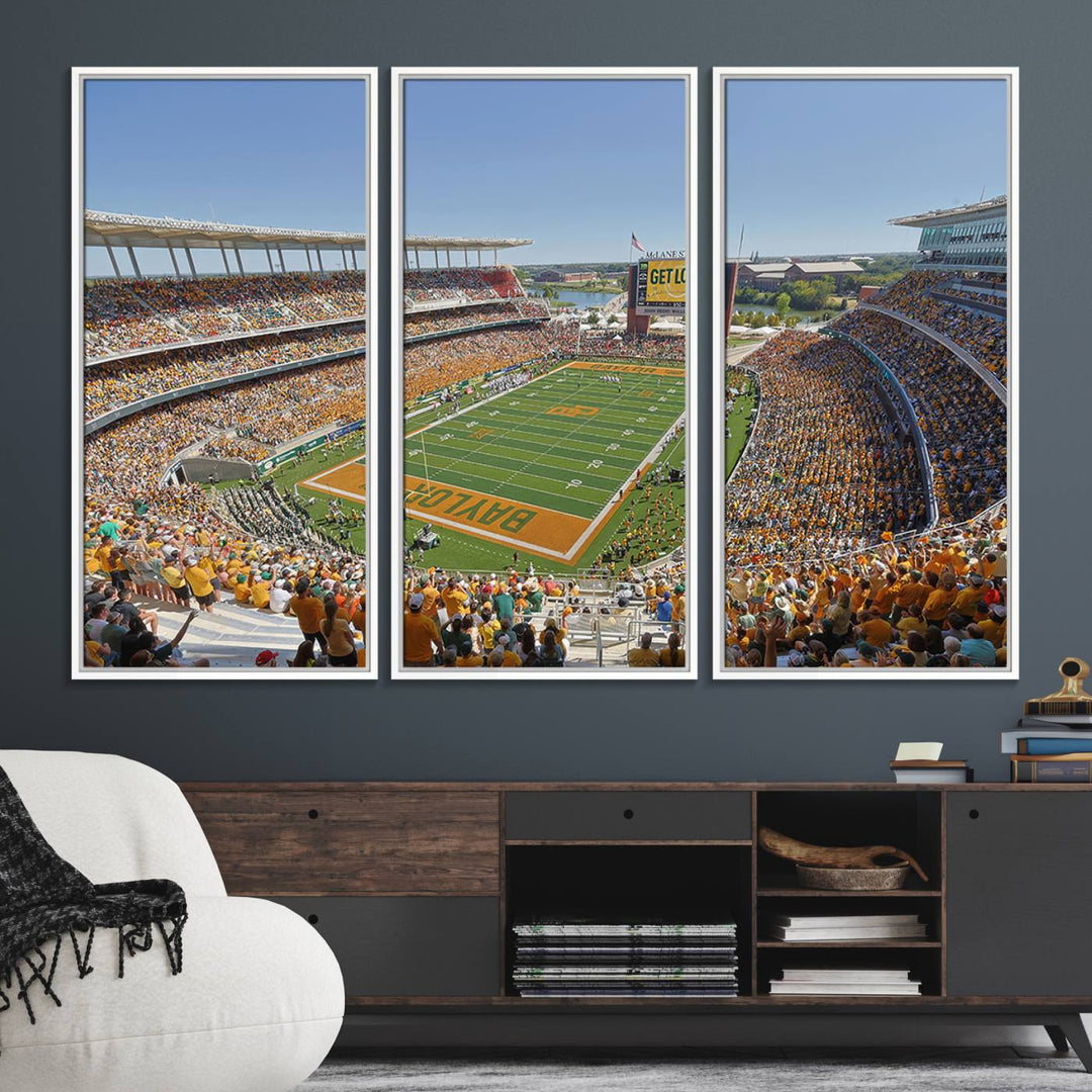 49912-MGV-FC-48X32-3P_White-Baylor University Bears Football Team Print - Waco McLane Stadium Wall Art Canvas Print