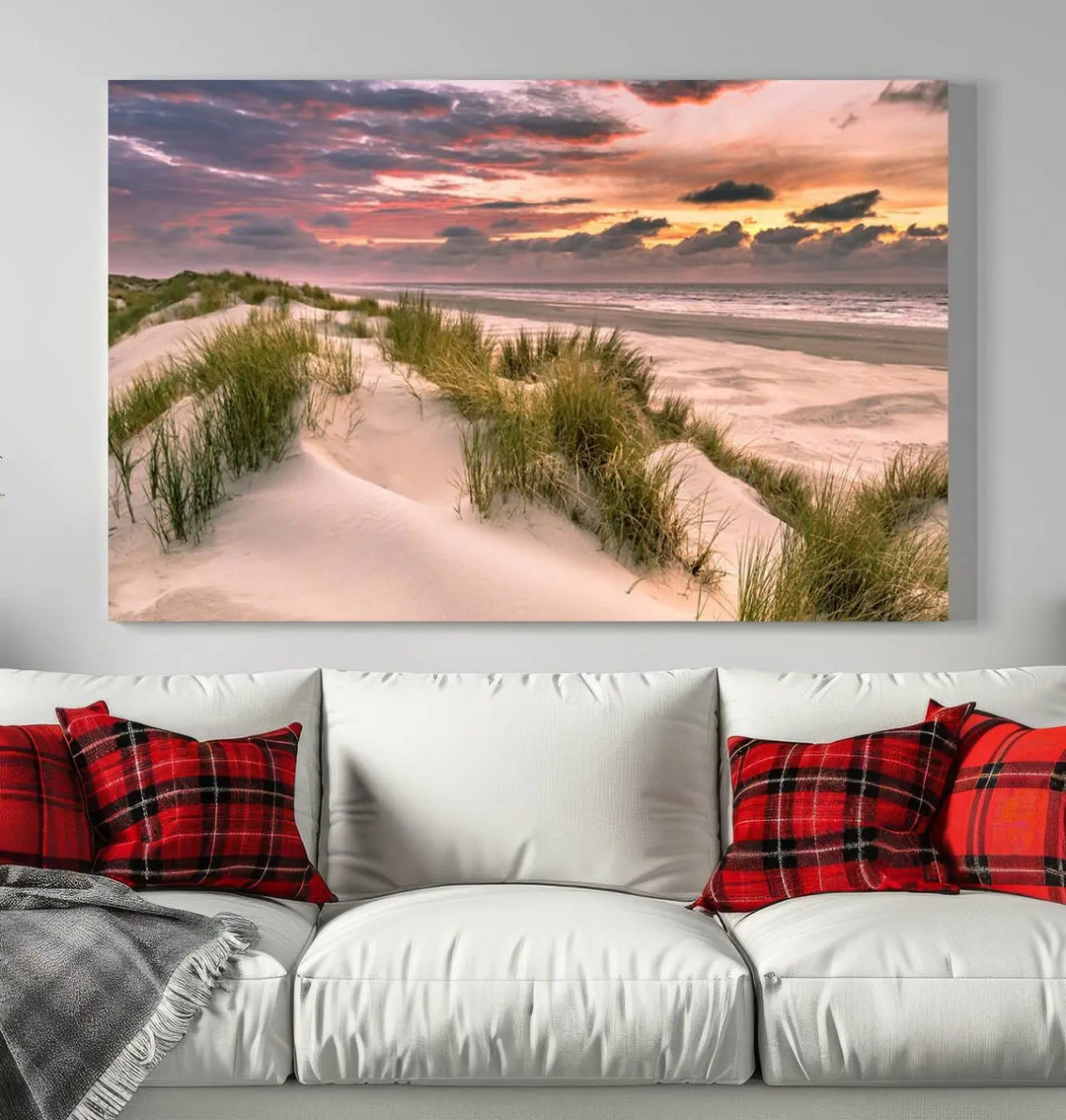 Reimagine your space with the Beach Canvas Print, a triptych featuring a serene beach sunset. Expertly crafted on museum-quality canvases, it delivers professional artistry to effortlessly transform your decor.