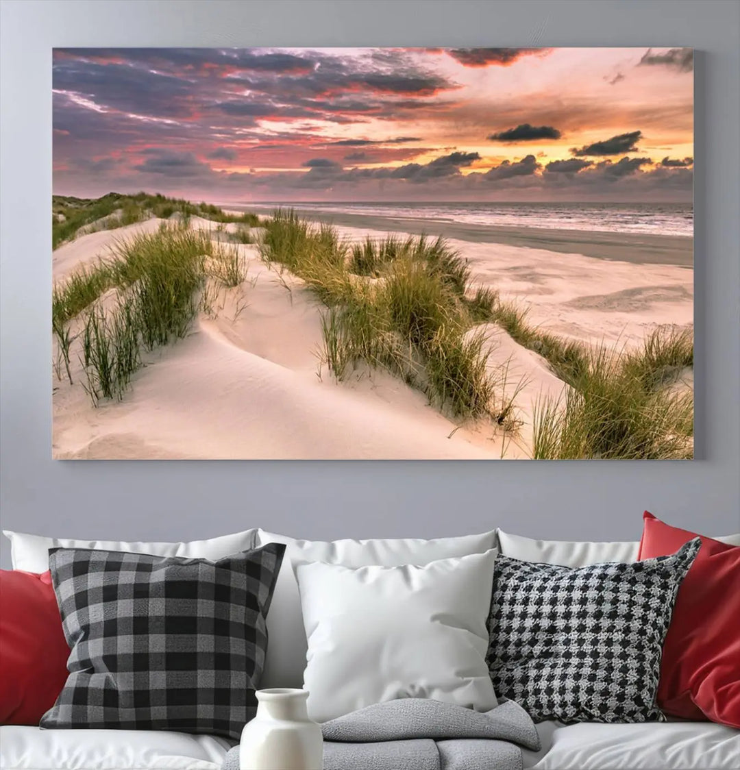 Reimagine your space with the Beach Canvas Print, a triptych featuring a serene beach sunset. Expertly crafted on museum-quality canvases, it delivers professional artistry to effortlessly transform your decor.