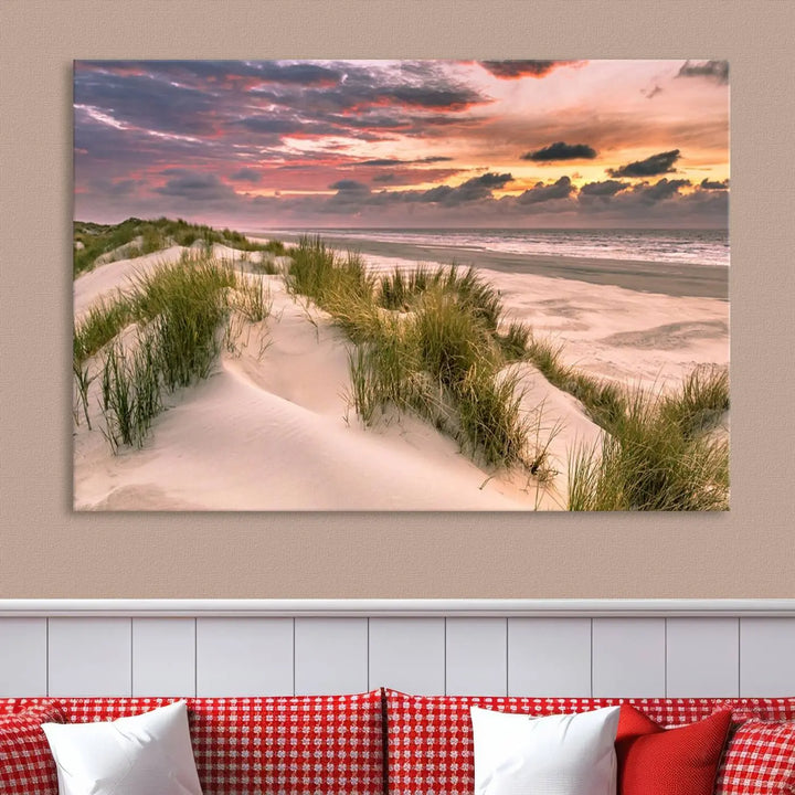 Reimagine your space with the Beach Canvas Print, a triptych featuring a serene beach sunset. Expertly crafted on museum-quality canvases, it delivers professional artistry to effortlessly transform your decor.