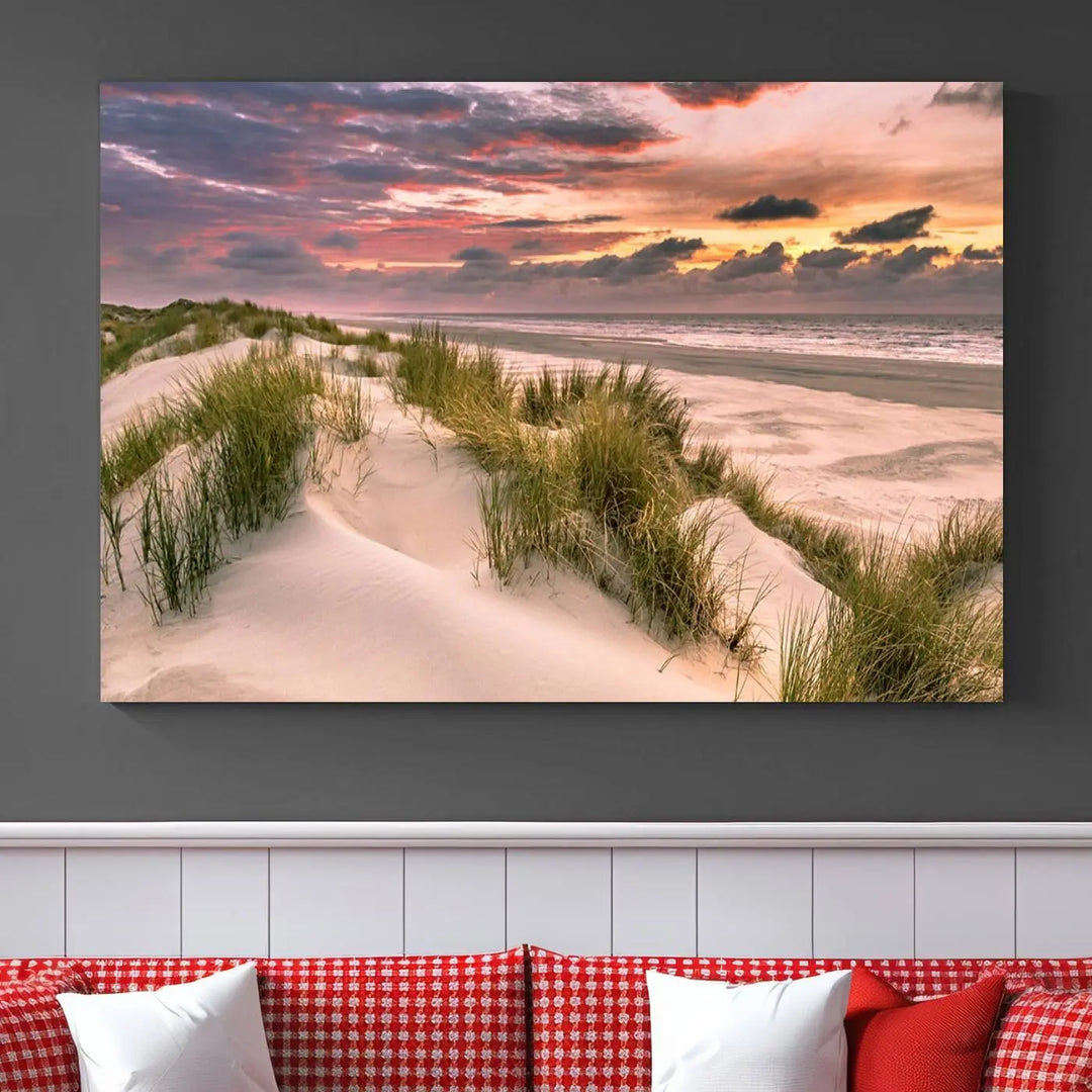 Reimagine your space with the Beach Canvas Print, a triptych featuring a serene beach sunset. Expertly crafted on museum-quality canvases, it delivers professional artistry to effortlessly transform your decor.