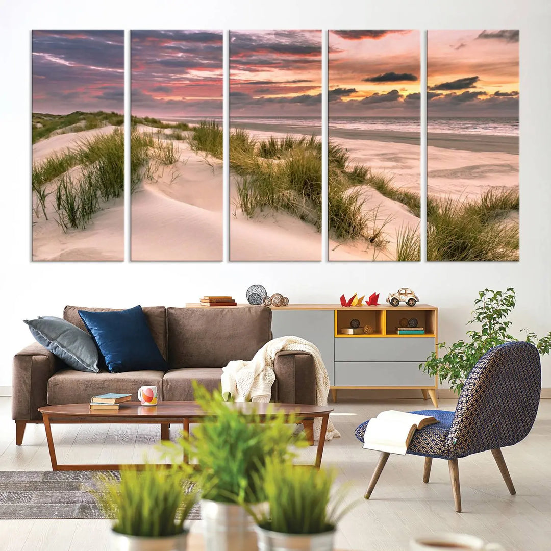 Reimagine your space with the Beach Canvas Print, a triptych featuring a serene beach sunset. Expertly crafted on museum-quality canvases, it delivers professional artistry to effortlessly transform your decor.