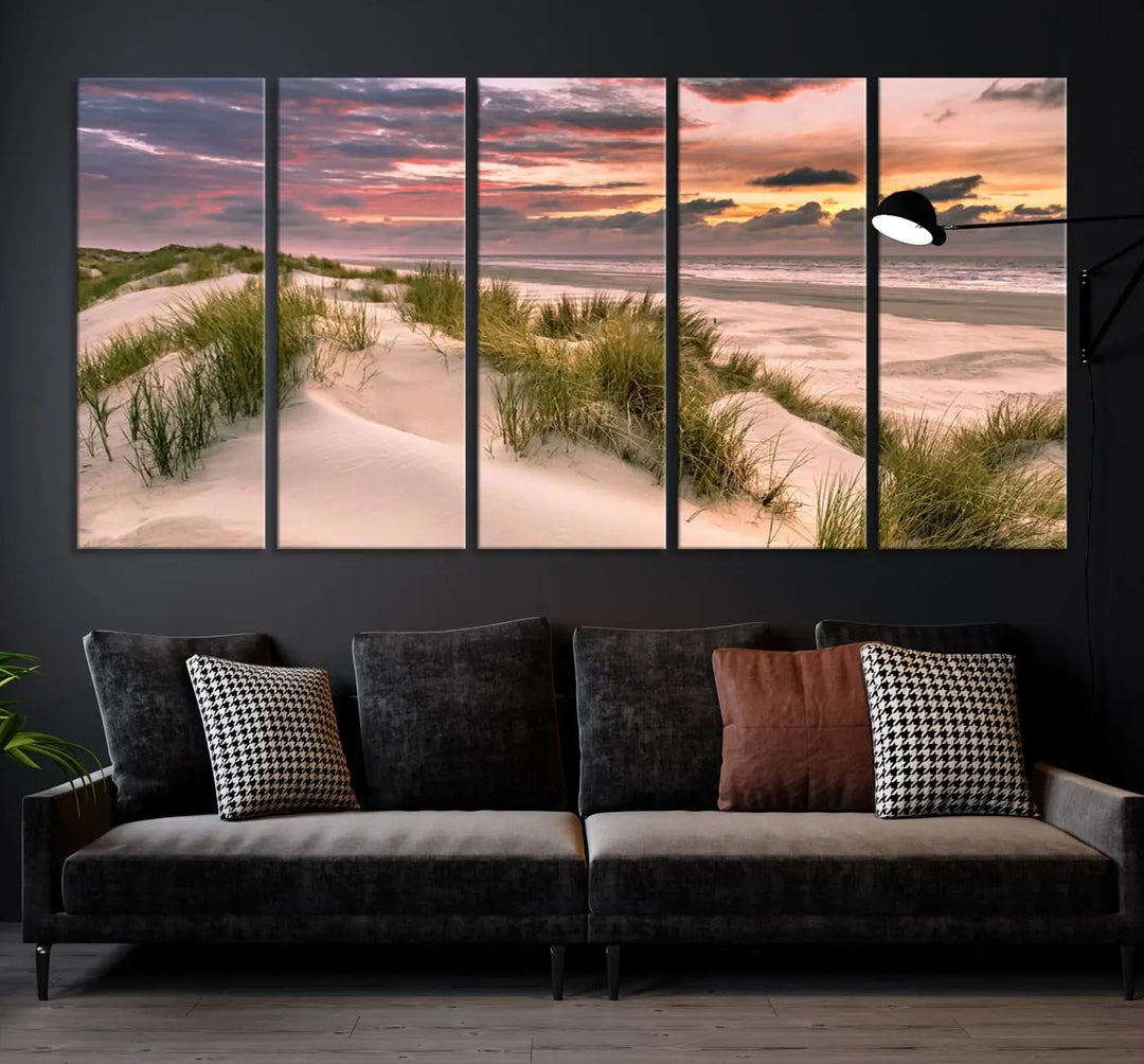 Reimagine your space with the Beach Canvas Print, a triptych featuring a serene beach sunset. Expertly crafted on museum-quality canvases, it delivers professional artistry to effortlessly transform your decor.