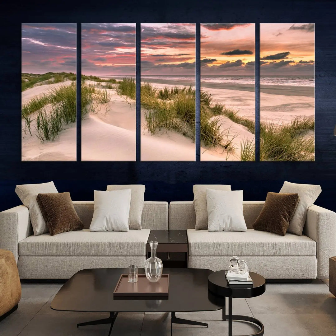 Reimagine your space with the Beach Canvas Print, a triptych featuring a serene beach sunset. Expertly crafted on museum-quality canvases, it delivers professional artistry to effortlessly transform your decor.