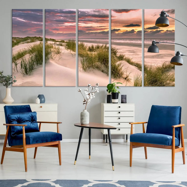 Reimagine your space with the Beach Canvas Print, a triptych featuring a serene beach sunset. Expertly crafted on museum-quality canvases, it delivers professional artistry to effortlessly transform your decor.