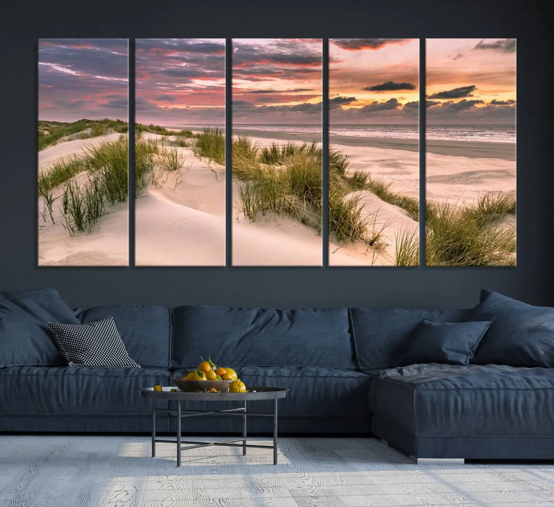 Reimagine your space with the Beach Canvas Print, a triptych featuring a serene beach sunset. Expertly crafted on museum-quality canvases, it delivers professional artistry to effortlessly transform your decor.